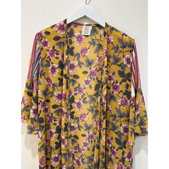 Grace & Emma Long Floral Long Bell Sleeves Kimono Style Cardigan Sz M L Cottage - Picture 3 of 8